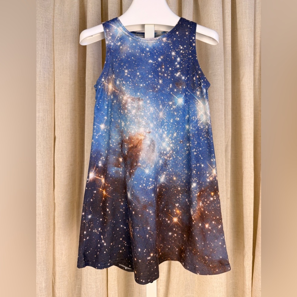 MR GUGU & MISS GO Girls Blue Galaxy Print Sleeveless A-Line Shift Dress 2-4 Year